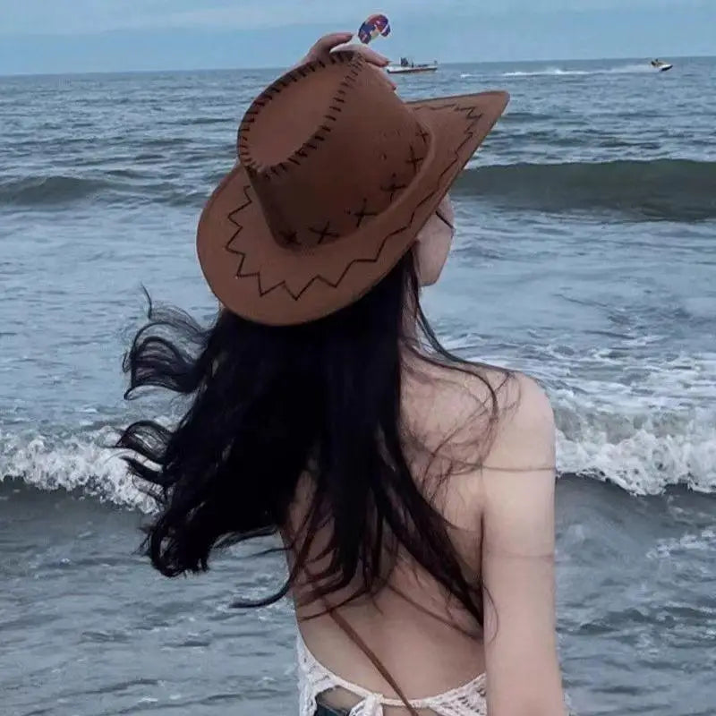 Women Men Cowboy Hat Western Suede Cowgirl Hats Fashion West Fancy Zpaxo