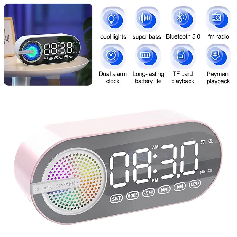 USB Charging FM Radio Alarm Clock Wireless Bluetooth Speaker Quiet Large Display Sound Box For Bedroom Room Office Desktop Clock Zpaxo