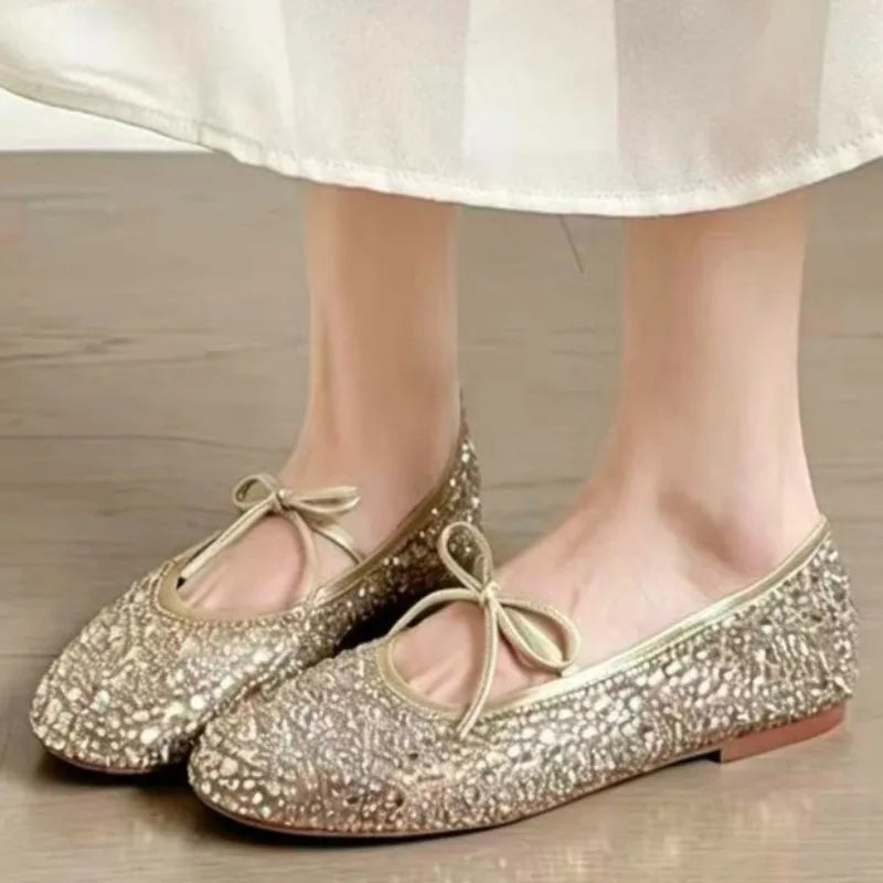 Round Closed Toe Women's Comfortable Lightweight Solid Rhinestone Zpaxo