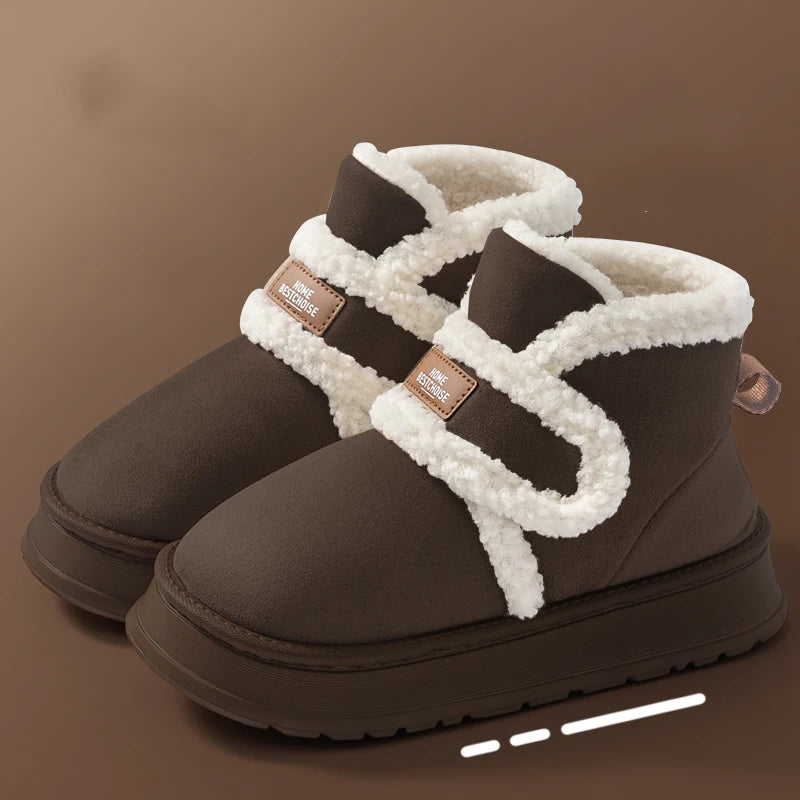 Thick Soled Snow Boots Women Fluffy Plush Faux Fur Soft Slippers