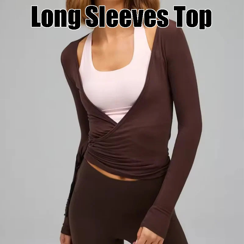 Women's Cross-tie Wrap Short Long Sleeves Deep V-neck Solid Slim Fit