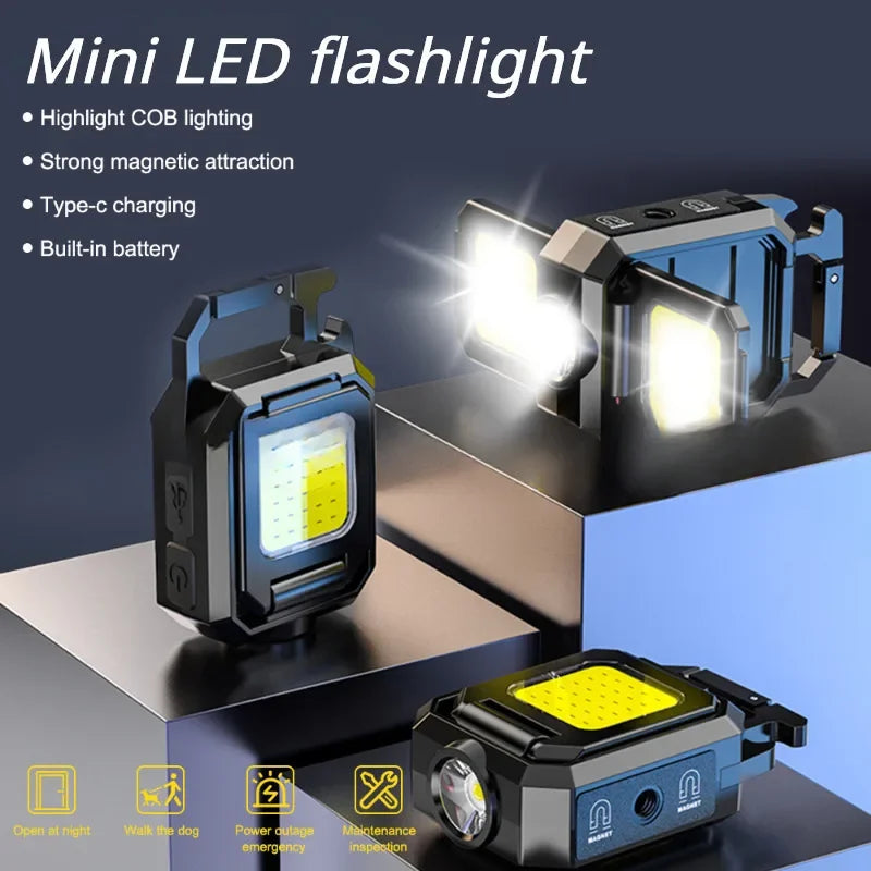 COB LED Keychain Flashlight – USB-C Rechargeable 1000lm Torch