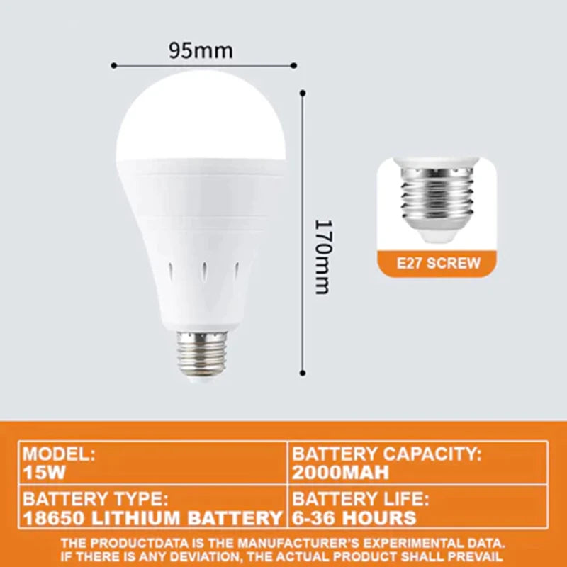 9W/15W Rechargeable LED Emergency Bulb E27 – Camping & Backup