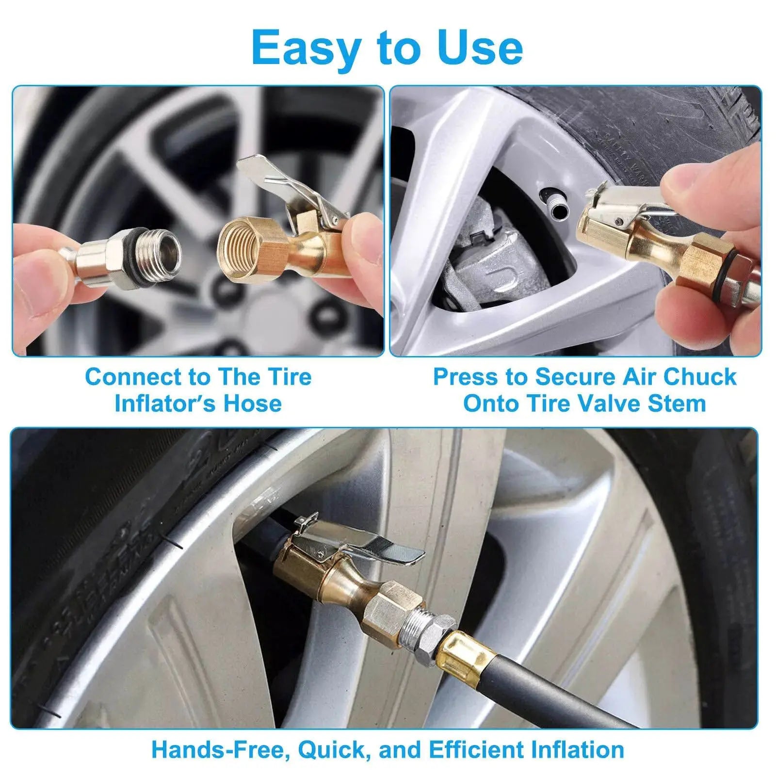 Car Tire Air Chuck Nozzle Inflator Pump Valve Connector Lock-on Clip