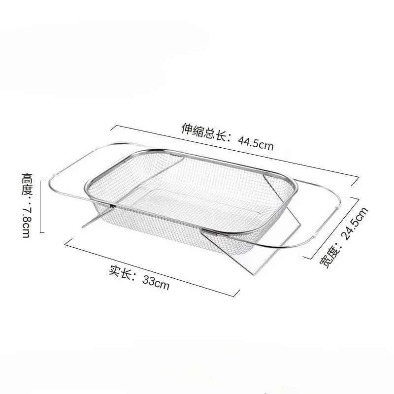 New Expandable Cutlery Drying Rack Kitchen Sink Drain Basket Stainless Steel Drain Basket Kitchen Storage Trays Zpaxo L