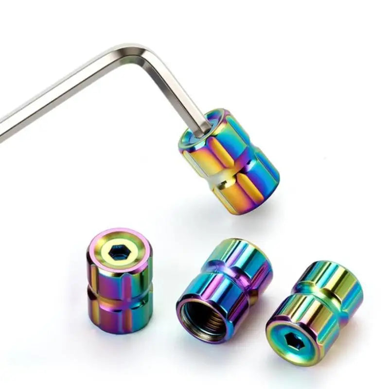 4-Pack Anti-Theft Stainless Steel Tire Valve Stem Caps + Wrench