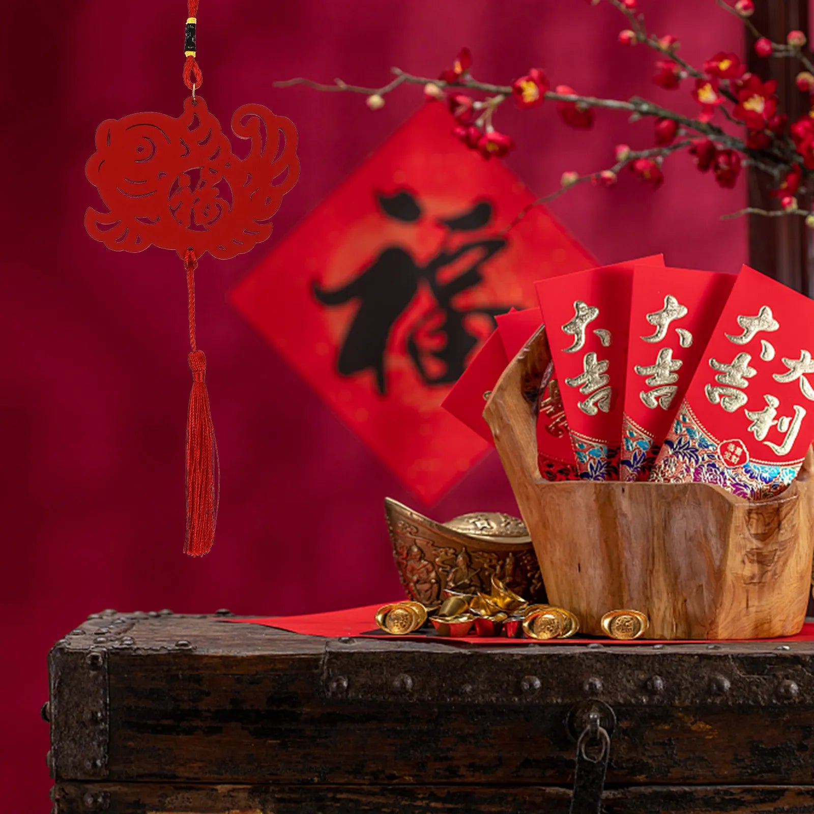 Traditional Chinese Spring Festival Hanging Decor Wooden Auspicious