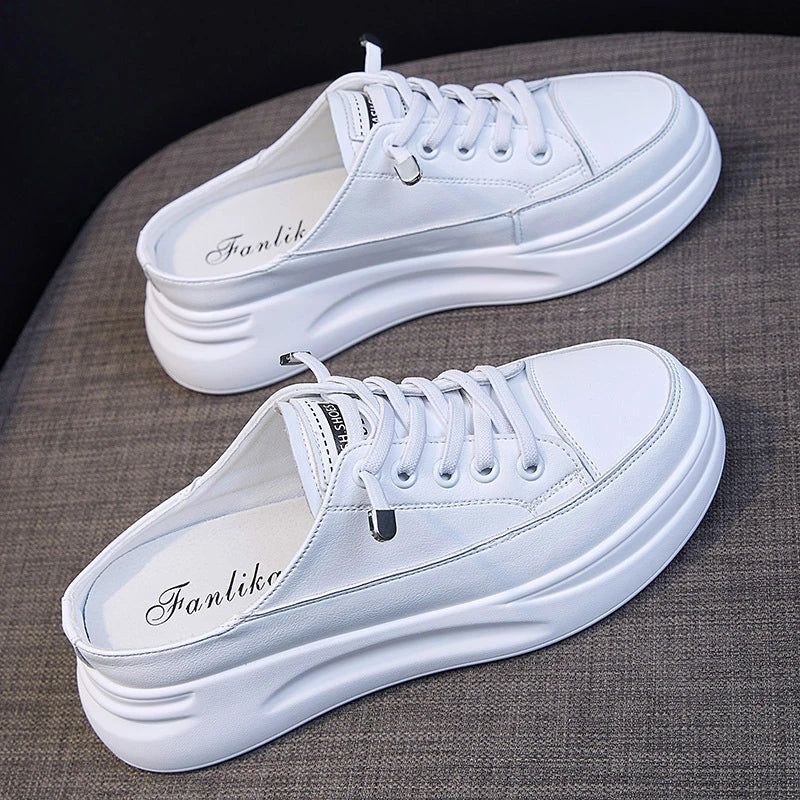 White Platform Mule Sneakers Slip Backless Thick Sole Height Zpaxo