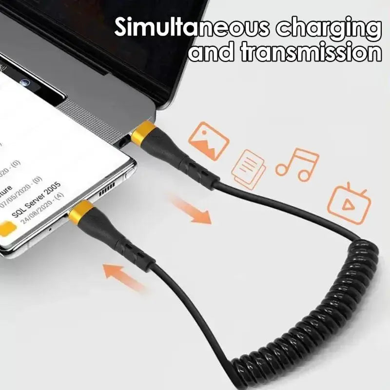 120W USB C to Type C Fast Charge Spring Cable Telescopic Car Phone Charger Data Cord For iPhone Samsung Xiaomi Realme USB Cables Zpaxo