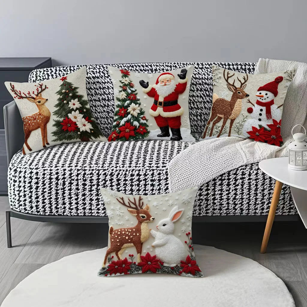 Christmas Themed Cushion Cover Holiday Decor Sofa Pillow Case Linen