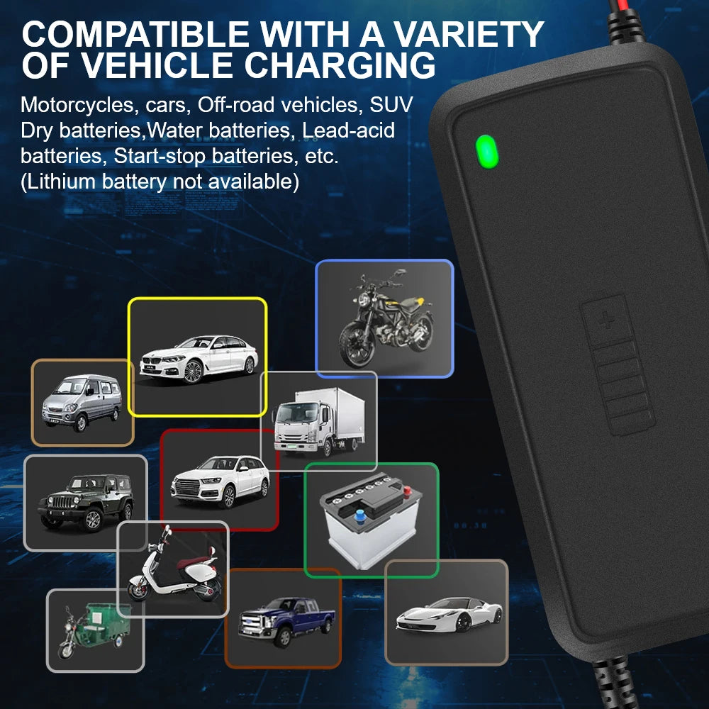 Full Automatic Car Battery Charger 3 Stages Lead Acid AGM GEL
