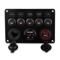 Red/Green/Blue Lights 5 Gang Switch Panel Dual USB Socket Waterproof Inline Fuse Box 12V/24V Digital Voltage Display Zpaxo Red Light