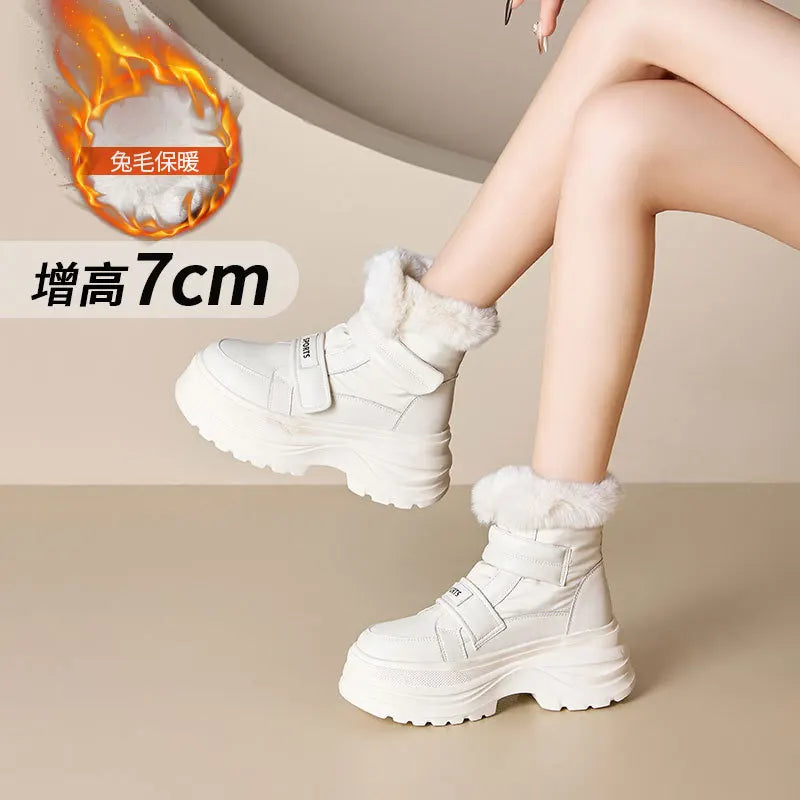 Women's Fur Snow Boots Winter Thick Bottom Short Heels Round Toe Warm Zpaxo Beige2 34(Foot 22cm) China Mainland