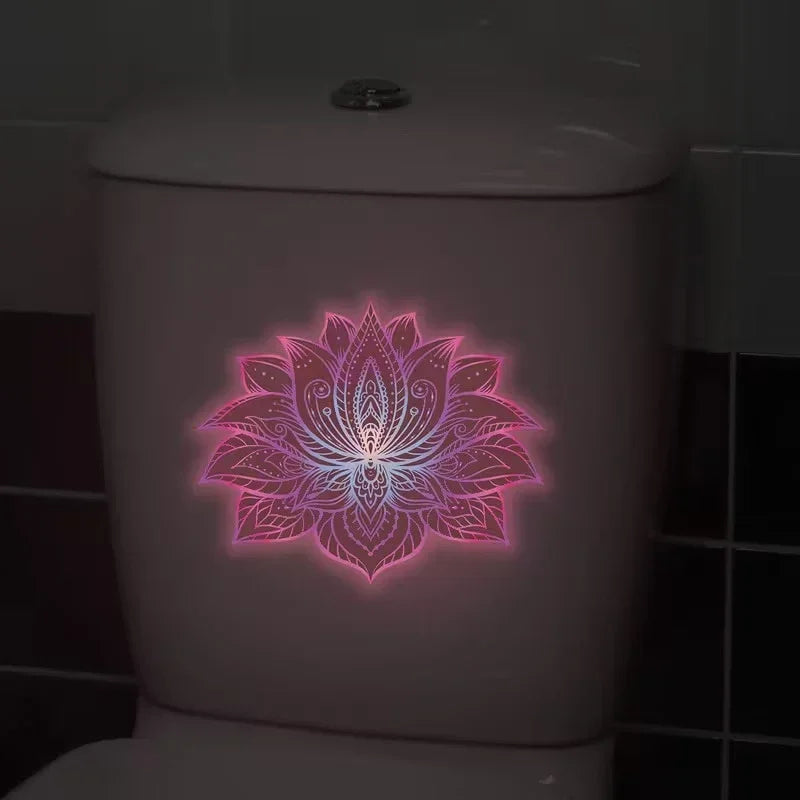 Glow-In-The-Dark Lotus Toilet Stickers Removable Self-Adhesive Bathroom Decor Decals Wall Sticker Home Decor Toilet Seat Sticker Zpaxo