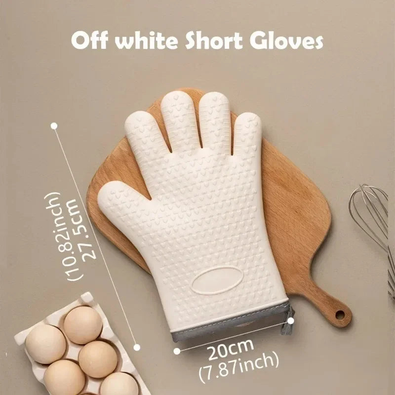 Silicone Oven Gloves – Heat-Resistant Five-Finger Kitchen Mitts Silicone Oven Gloves Zpaxo WHITE