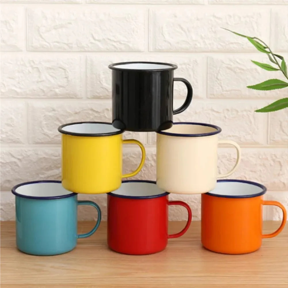 Enamel Mug Cup Retro Coffee Mugs Pure Color Portable Camping Outdoor Drinking Tea Cup With Handle Metal Tin Kitchen Drinkware Zpaxo