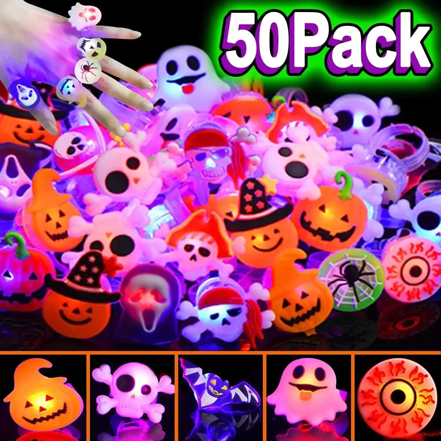 Halloween LED Light Up Rings Toys Kid Adult Costume Cartoon Party