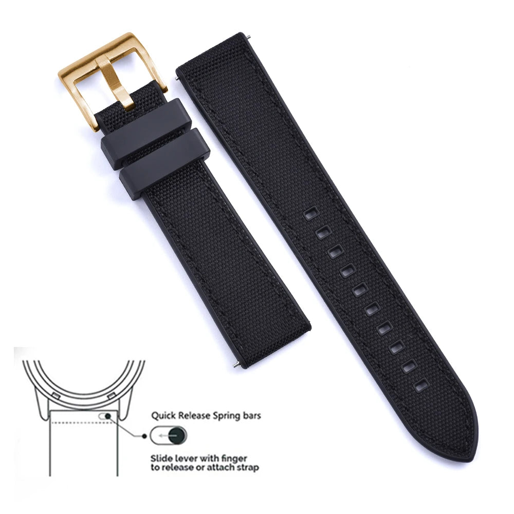High Quality FKM Canvas Watch Strap 20mm 22mm Hybrid Fluoro Rubber Nylon Watchbands Quick Release For Each Brand Diving Watches Zpaxo