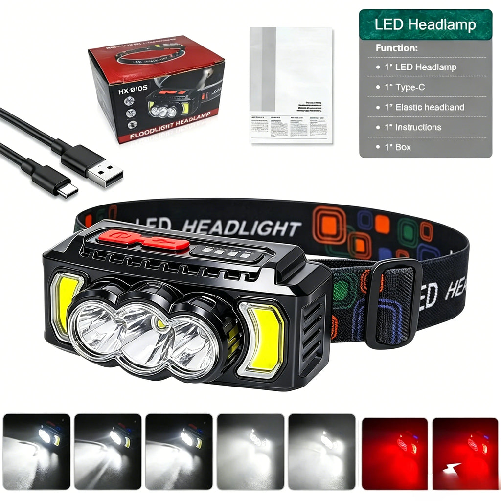 5 LED Flashlight Rechargeable Built Lithium Battery Strong Head Light Zpaxo XPE Headlamp