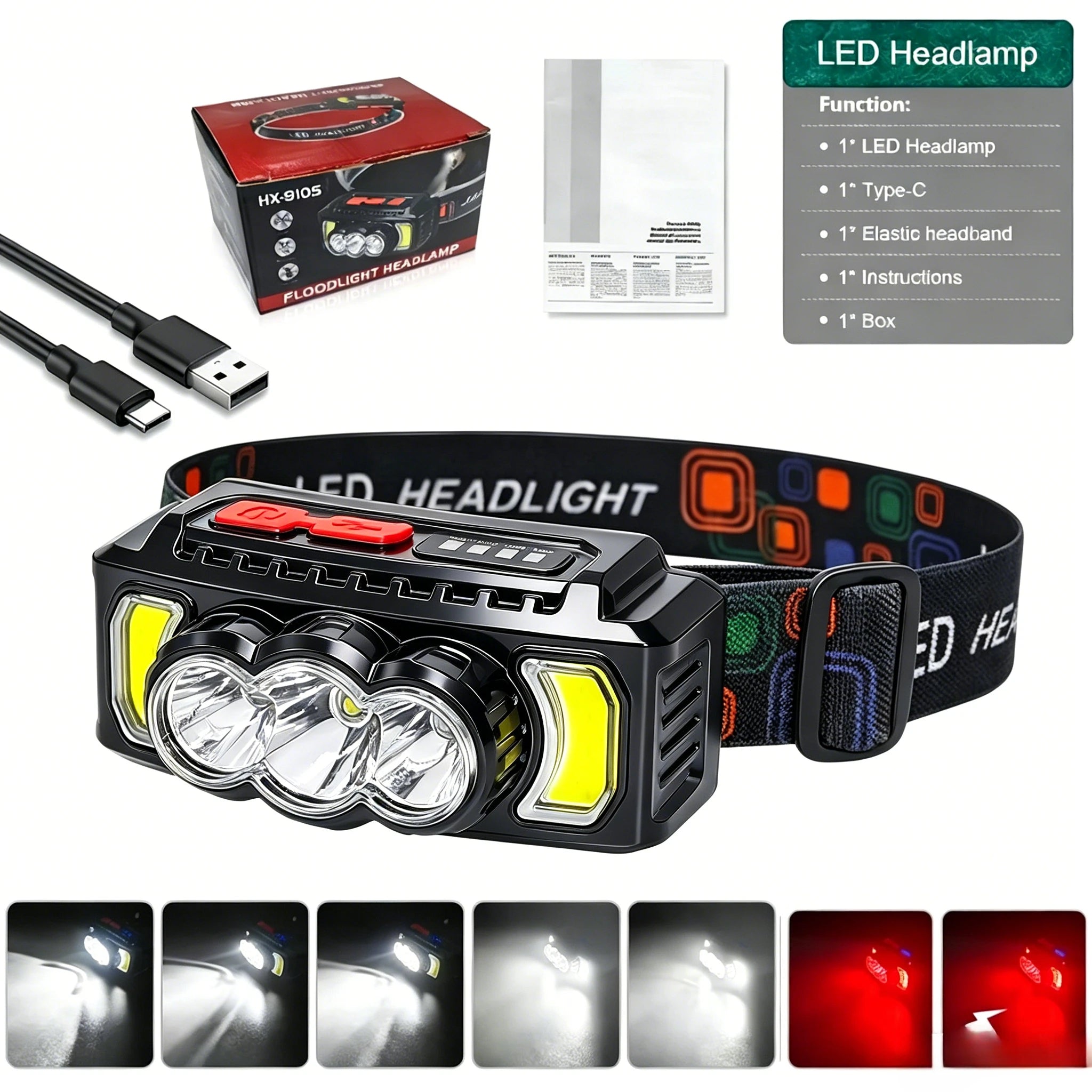 5 LED Flashlight Rechargeable Built Lithium Battery Strong Head Light Zpaxo XPE Headlamp