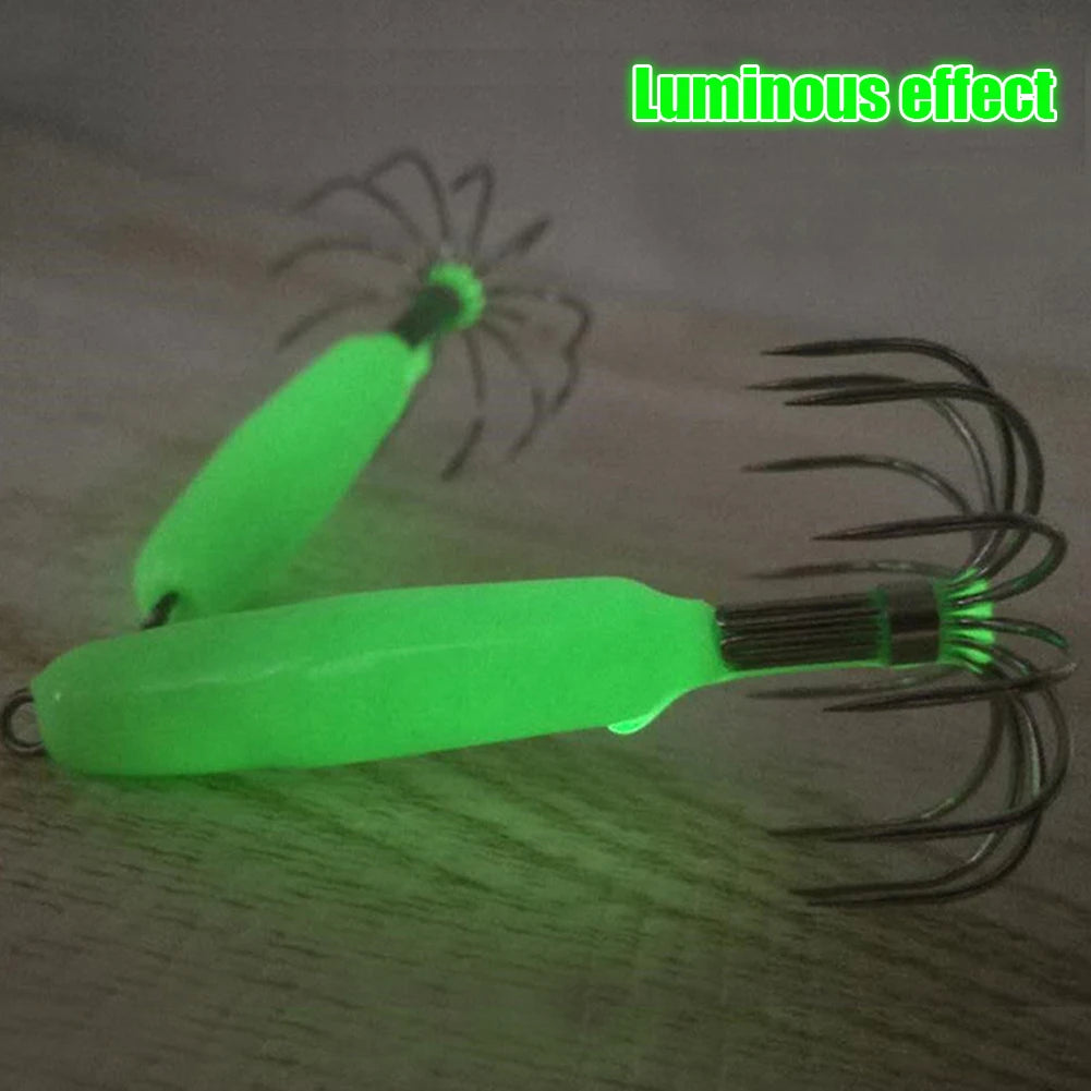 12 Claw Squid Hooks Portable Glow Dark Cuttlefish Jig Fluorescent