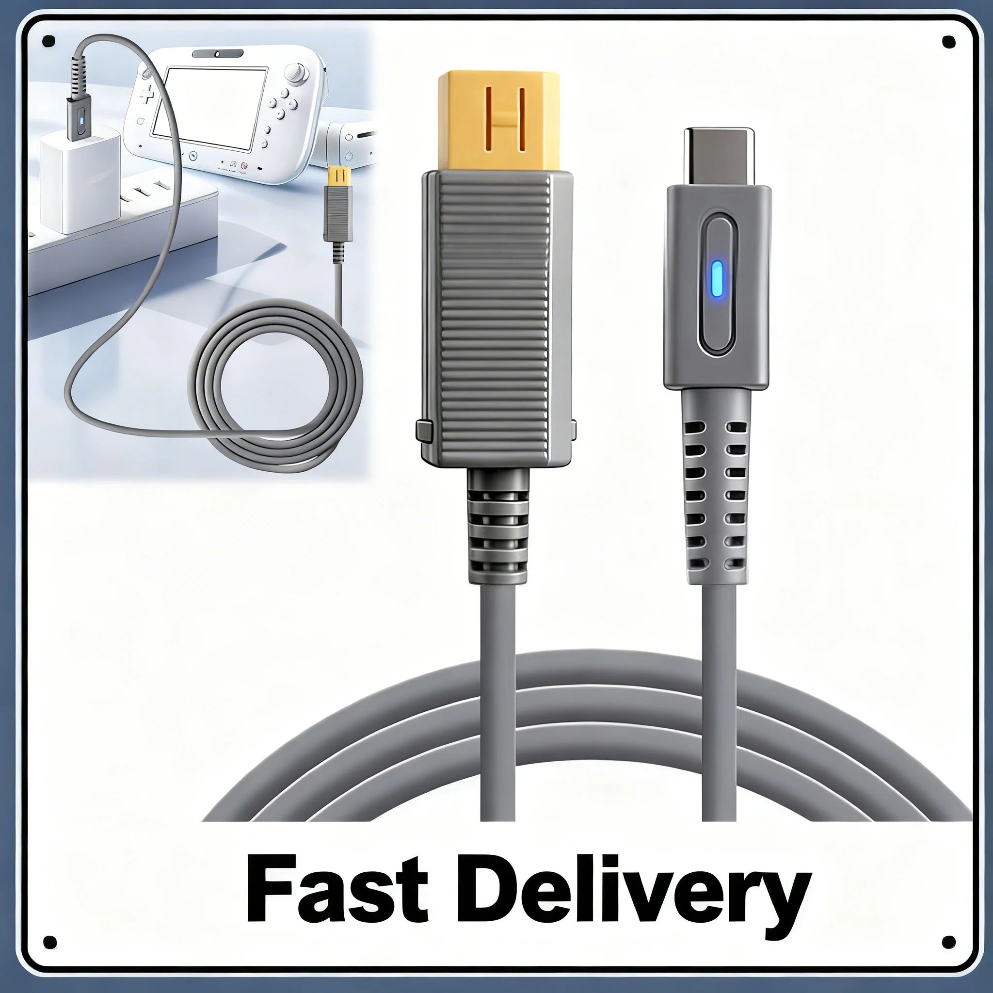 USB-C 45W PD Power Cable for Nintendo Wii U – 1.8m Cord Gaming Power Cable Zpaxo