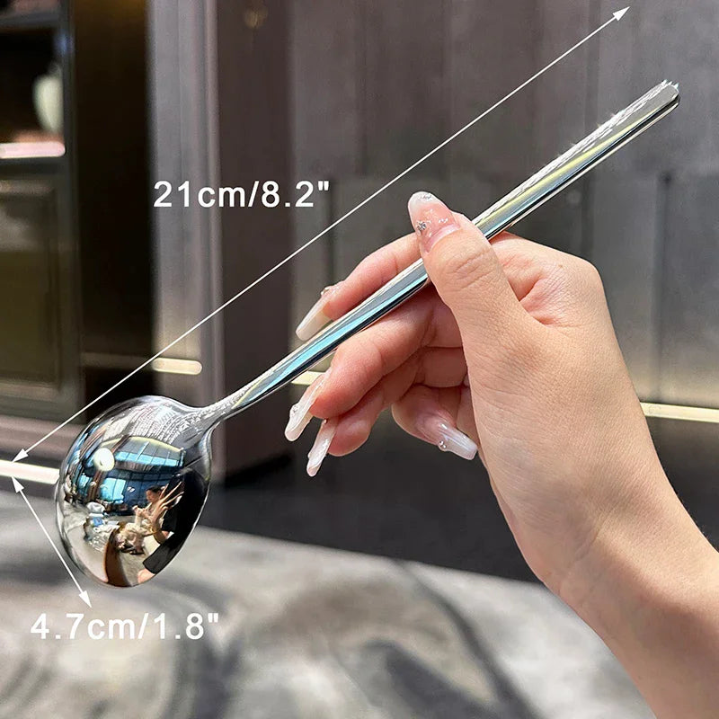 Meal Spoon Stainless Steel Household Dinner Korean Long Handle Zpaxo