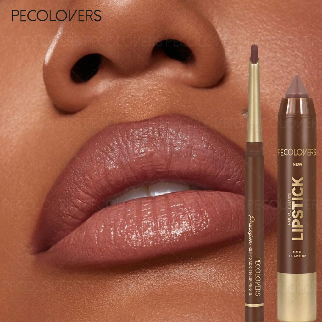 Long-lasting Brown Tube Lipstick Pen& Velvet Lip Liner Pencil Zpaxo
