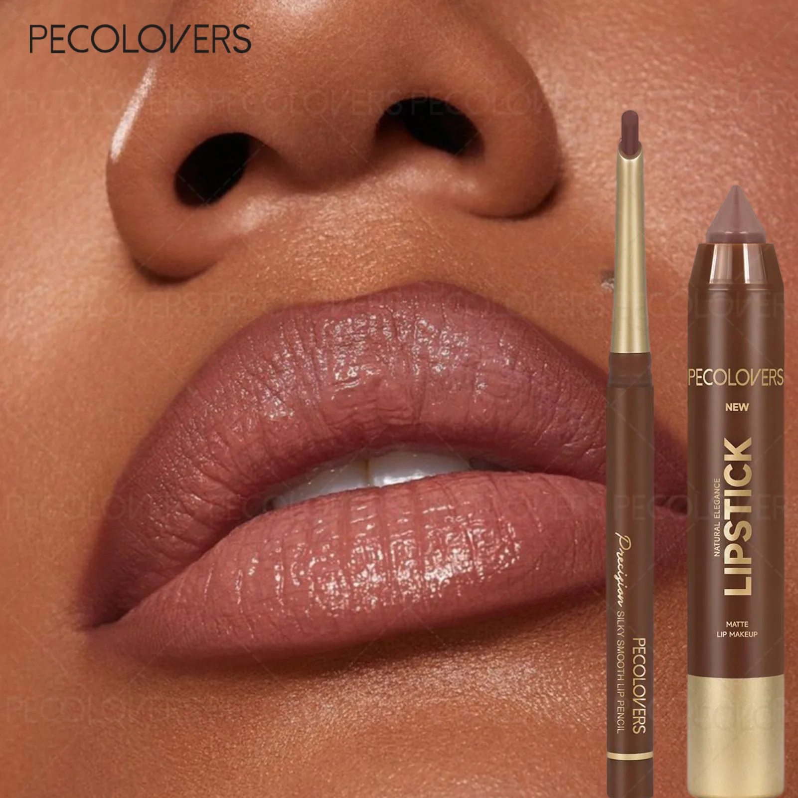 Long-lasting Brown Tube Lipstick Pen& Velvet Lip Liner Pencil Zpaxo