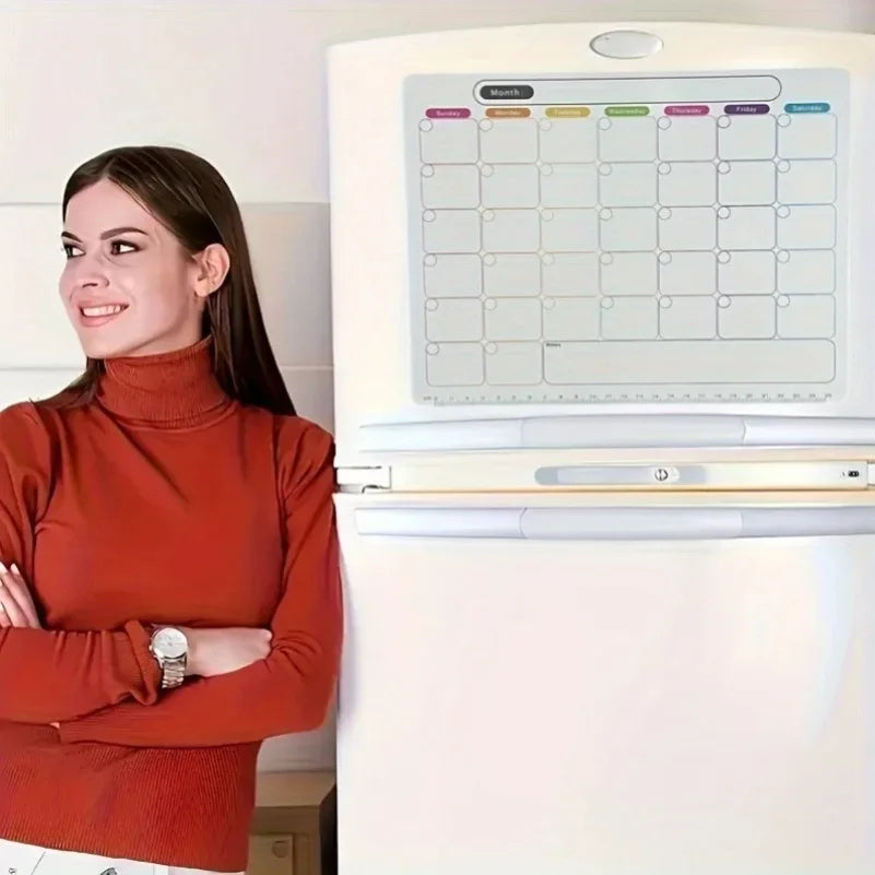 Magnetic Fridge Organizer Set - Reusable Monthly/Weekly Planner Sticker + Memo Board, Calendar & Note Kit for Home Office Zpaxo