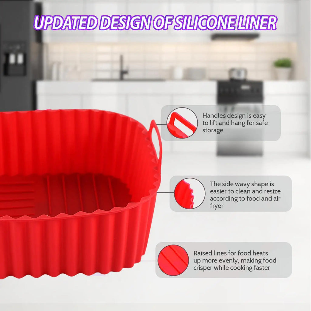 Silicone Air Fryer Liners Square Non Stick Reusable Basket Pizza