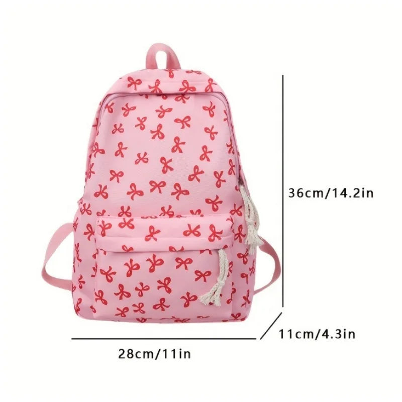 Trendy Cute Bow Print Backpack School Laptop Protection Adjustable