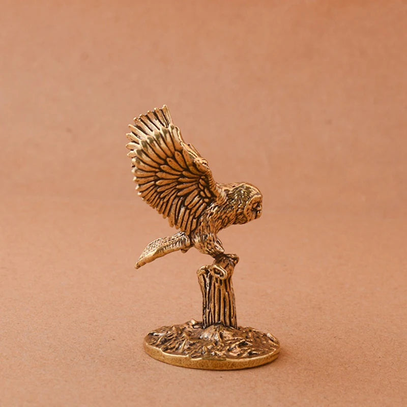 1Pc Owl Statue Antique Solid Brass Owl Mini Figurines Retro Copper Animal Tea Pet Desktop Ornament Decor Crafts Animal Figurines Zpaxo