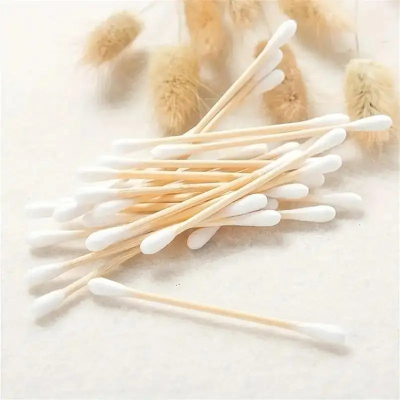 Double-ended 100-piece makeup cotton swab sticks, with wooden rods, used for cleaning ears and removing makeup Zpaxo