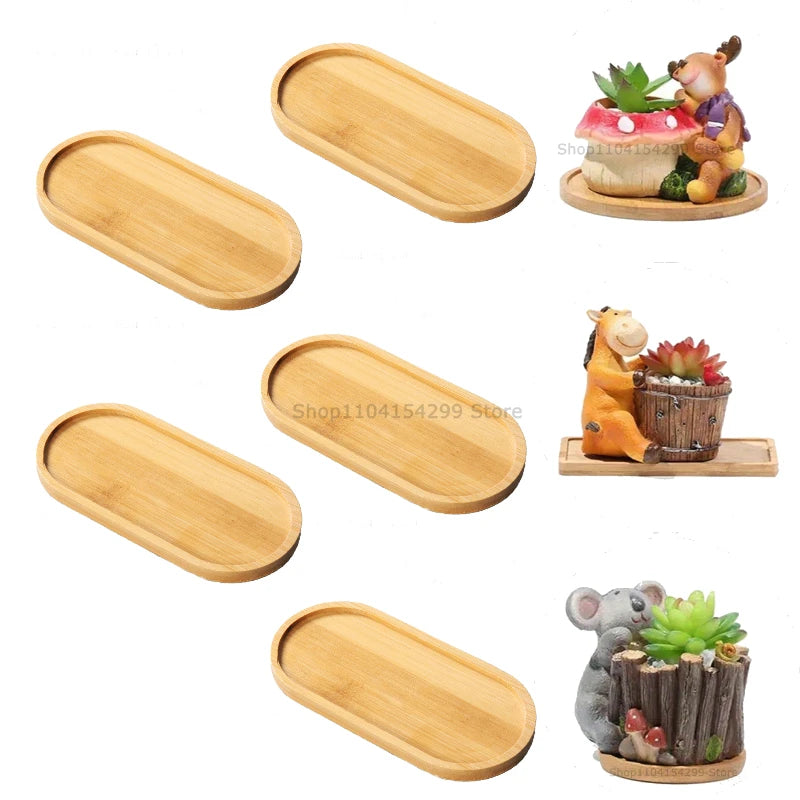 Flower Pot Tray Multi Bamboo Tray Wood Cup Pad Plant Pot Tray for Kitchen Decorative Plate Creative Coaster Coffee Cup Mat Zpaxo Oval-5pcs