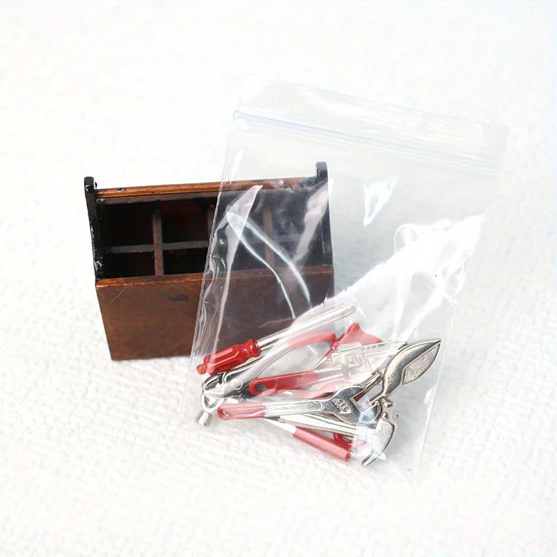 9-Piece 1:12 Dollhouse Miniature Toolbox Set – Handmade Wood Tools Dollhouse Miniature Set Zpaxo