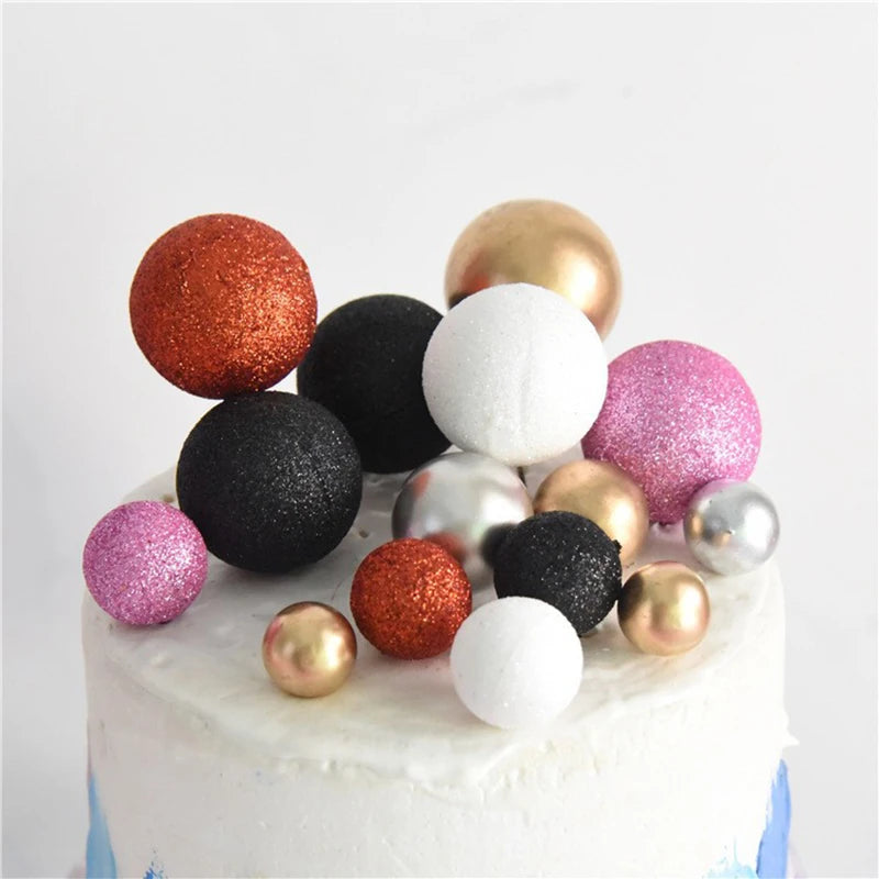 Glitter Metal Ball Cake Toppers Gold Silver Blue Pink Cupcake Topper
