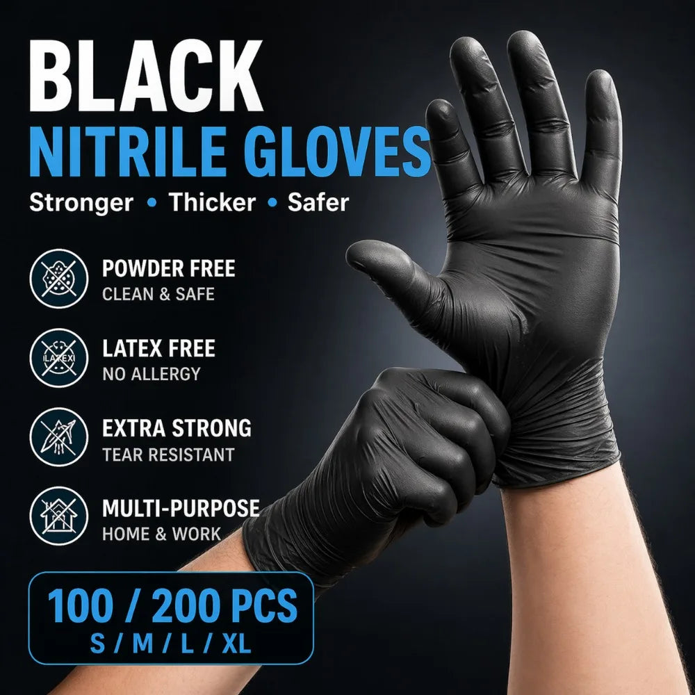 Disposable Black Nitrile Gloves Kitchen Cooking S M L XL Waterproof