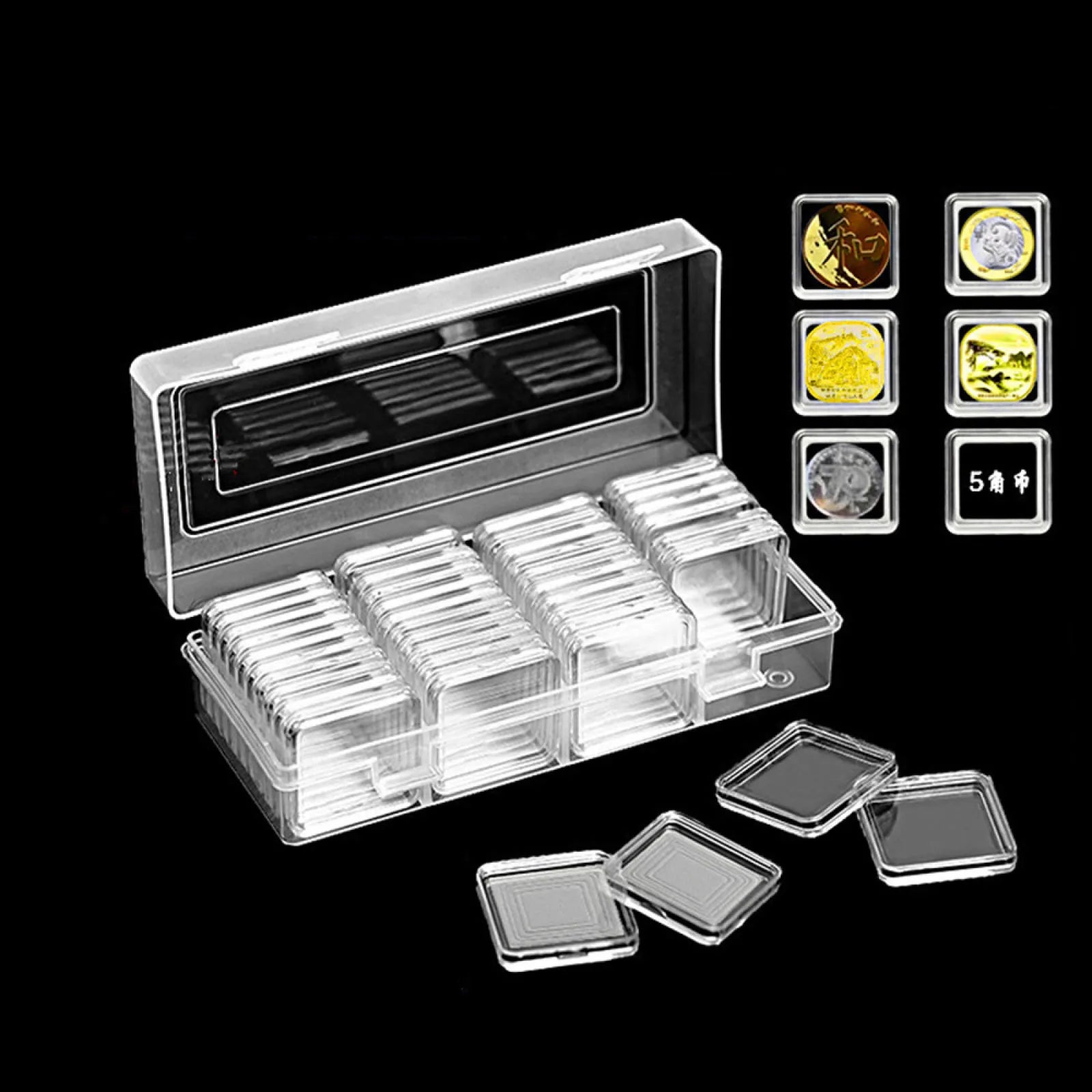 Lot Transparent Plastic Coin Holder Collecting Box Case Coins Storage