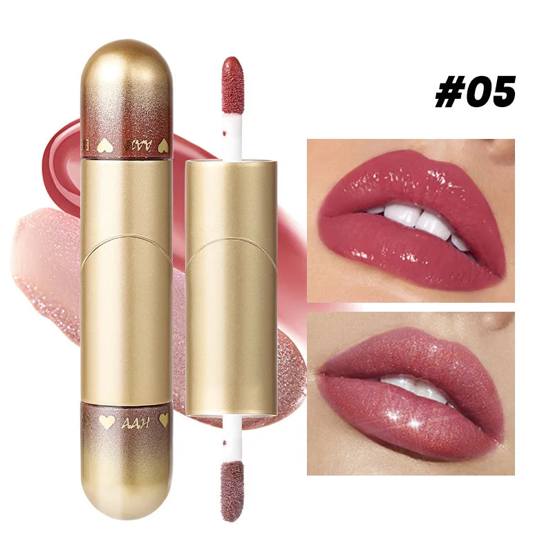 Double-head Lip Gloss Lipstick Hydrating Moisturizing Foldable