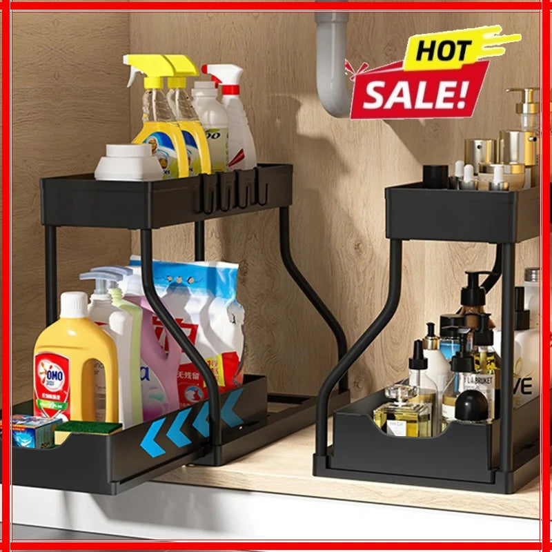 2-Tier Pull-Out Under Sink Organizer | Kitchen & Bathroom Cabinet Pull-Out Organizer Zpaxo