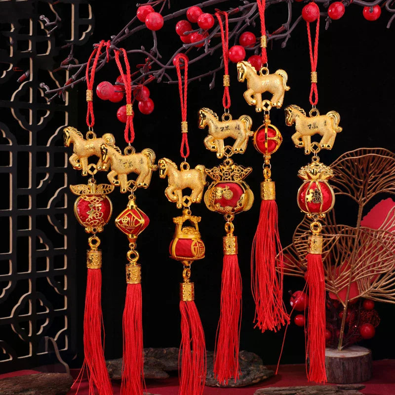 1/10Pcs 2026 Year Of The Horse Wall Hanging Car Ornament Chinese New Year 3D Horse Lantern Red Gold Pendant Lucky Decor Gifts Zpaxo