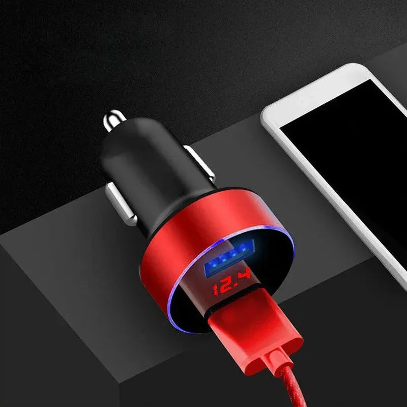 Dual USB Car Charger 3.1A Fast Charge & LED Voltmeter