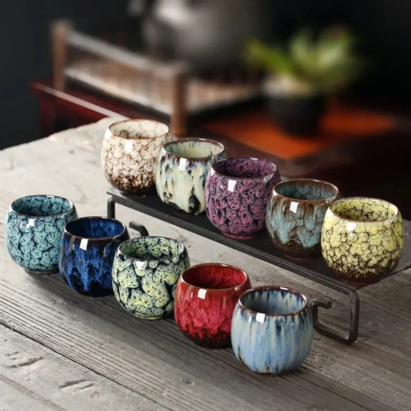 Ceramic Kung Fu Tea Set Made From Kiln Transformed Tea Cups, Tianmu Glazed Cups, Tasting Cups, Egg Shaped Small Tea Bowls Zpaxo