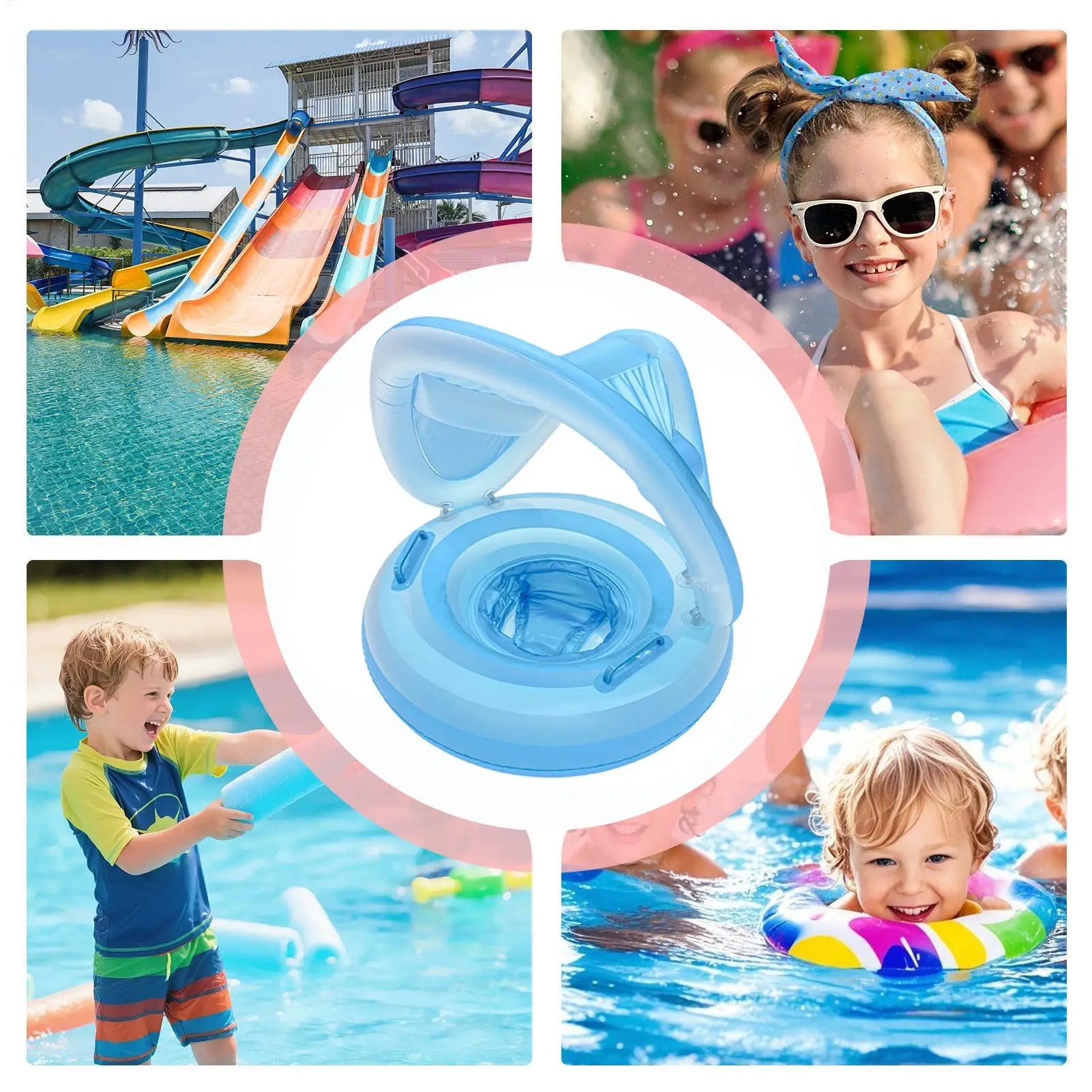 Kids Pool Float With Canopy Inflatable Portable Waterproof Ergonomic Cute Swim Ring With Sunshade For Kids Aged 6 Months To 4 Zpaxo