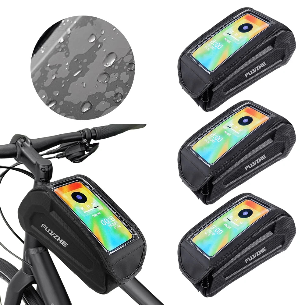 Bike Tube Bag Hard Shell Front Frame Touch Screen Phone Pouch Road
