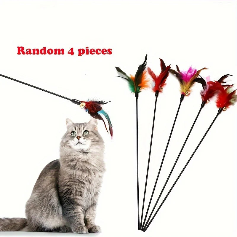 Funny Kitten Cat Teaser Interactive Toy Rod Bell Feather Toys Pet