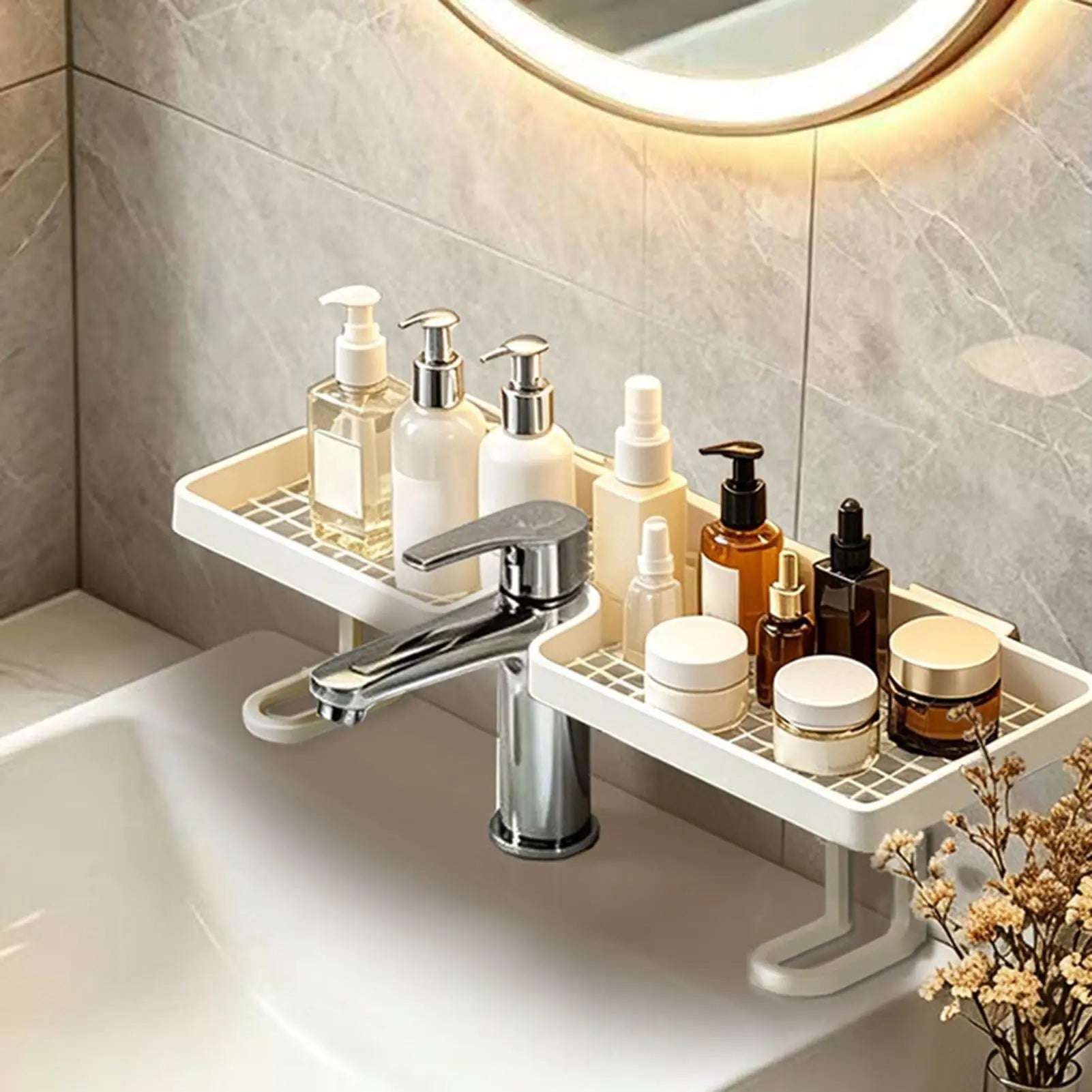 Over Faucet Shelf Bathroom No-drill Quick Drainage Sink Organizer