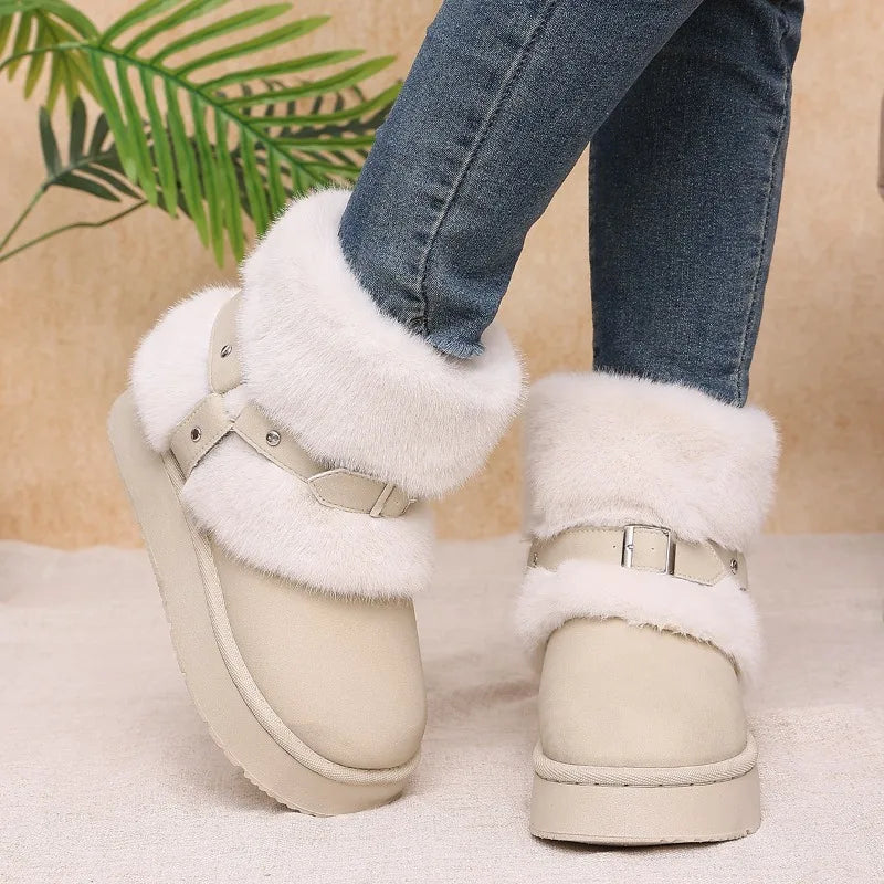 Winter Women's Solid Comfortable Thick Sole Mid Heel Snow Boots Women Zpaxo