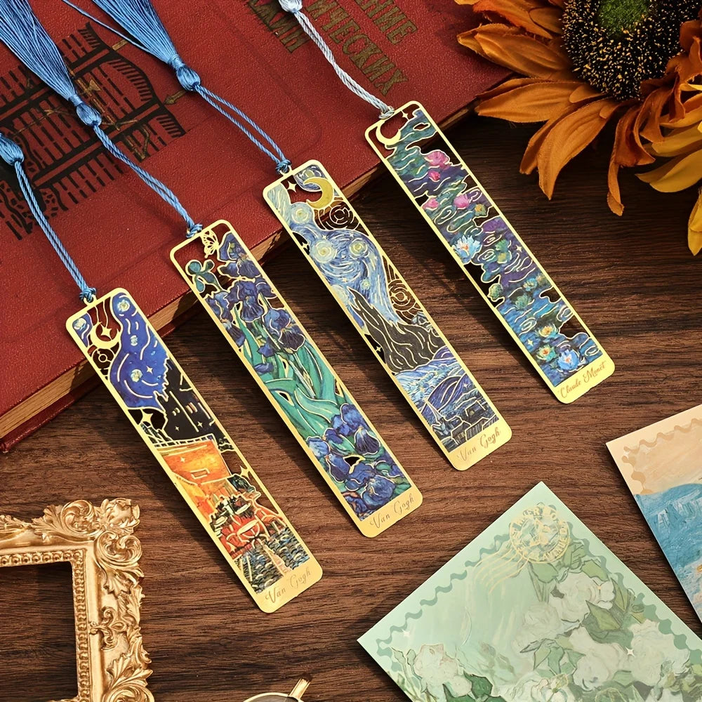 Van Gogh Oil Painting Metal Bookmarks Hollow Out Classical Creative Zpaxo